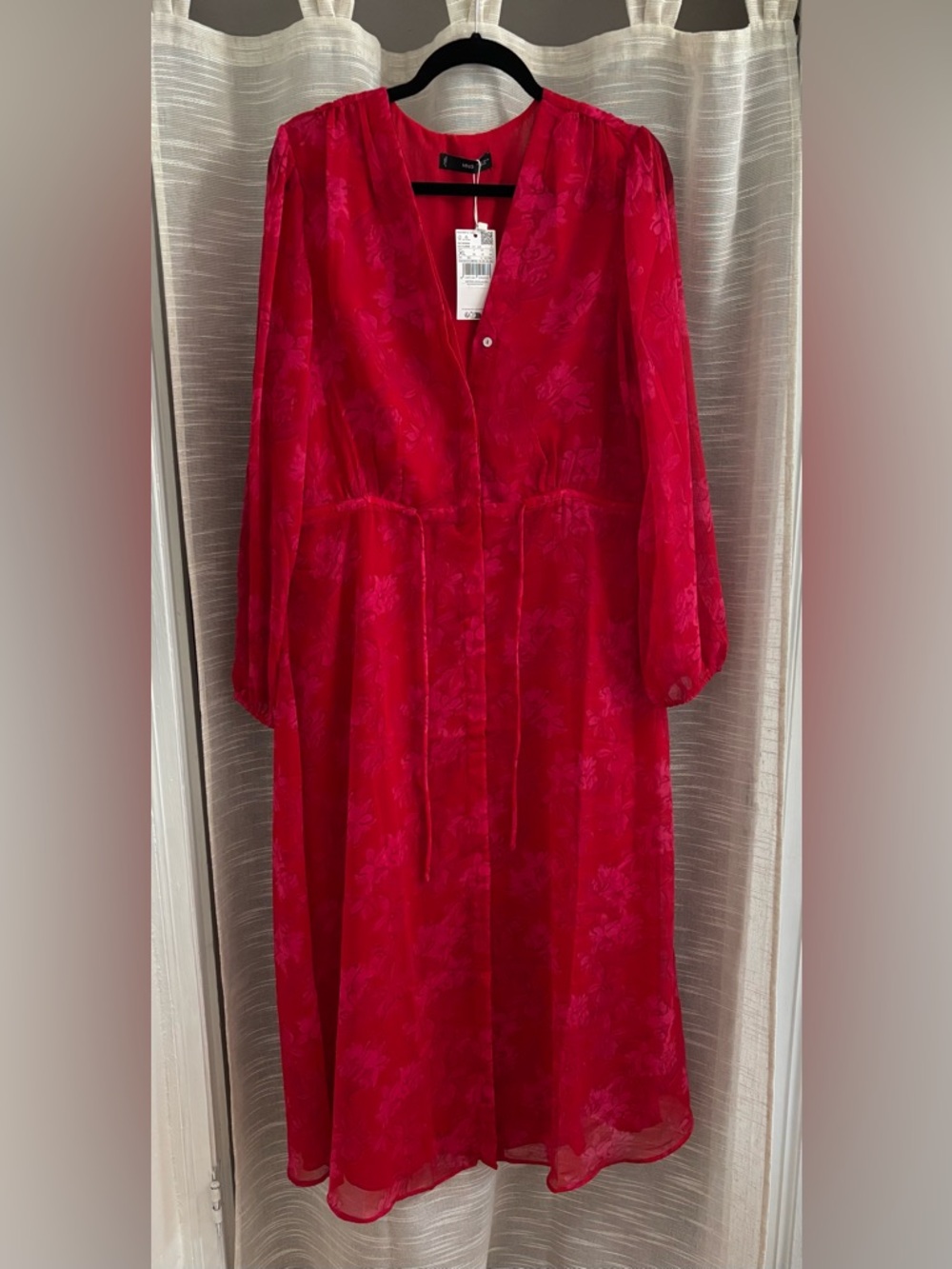 Mango Hot Pink Floral Jacquard Dress